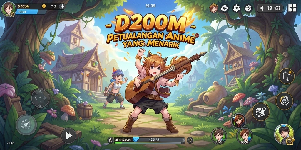 Tampilan gameplay D200M yang menampilkan karakter Anime dalam aksi.