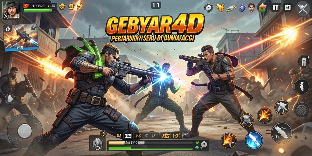 Screenshot GEBYAR4D menampilkan aksi pertarungan seru di dunia game.