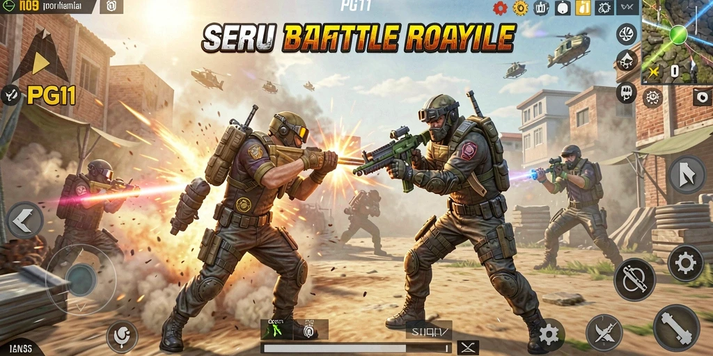 Screenshot utama PG11 menampilkan aksi seru di pertarungan Battle Royale.