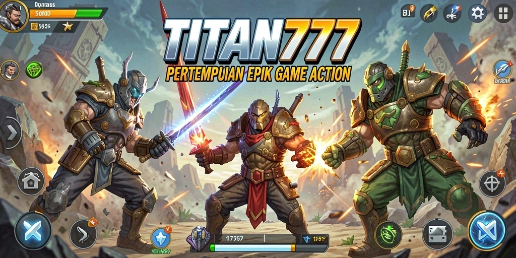 Screenshot gameplay menunjukkan pertempuran intens di TITAN777.