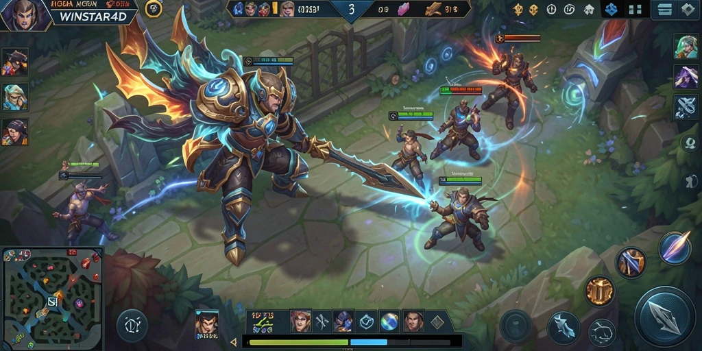 Tampilan seru gameplay MOBA di WINSTAR4D dengan pertempuran epik.